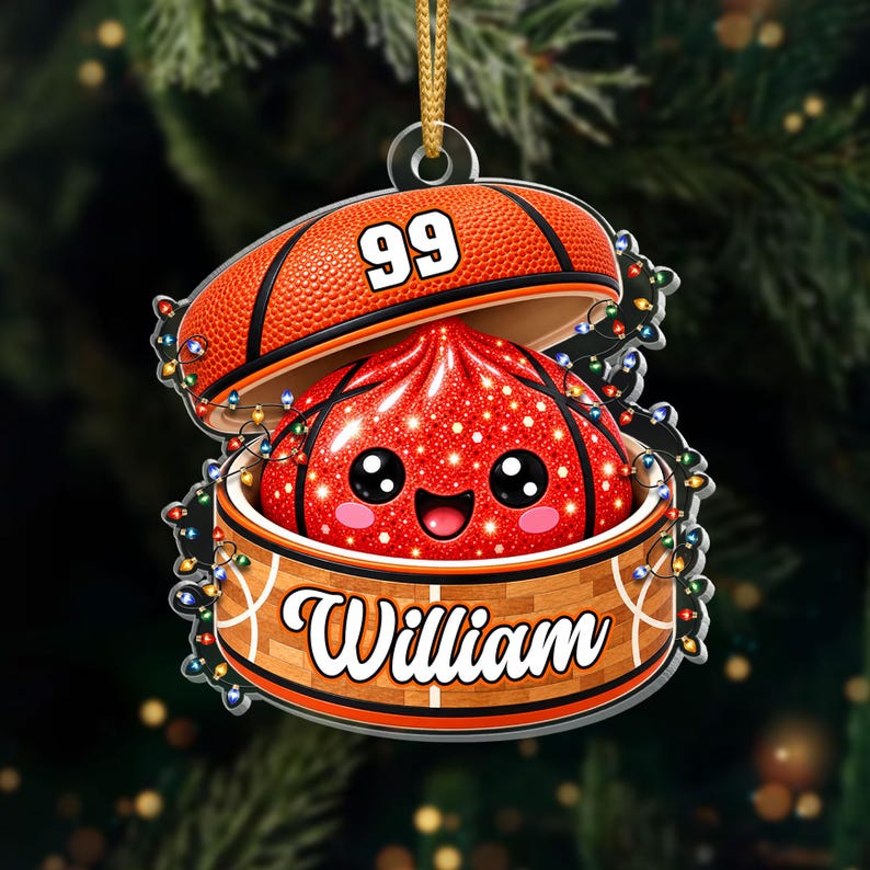 Personalized Basketball Squishy Ornament, Custom Name & Number, Glitter Dumpling Christmas Gift