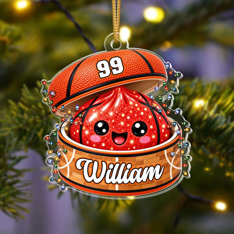 Personalized Basketball Squishy Ornament, Custom Name & Number, Glitter Dumpling Christmas Gift