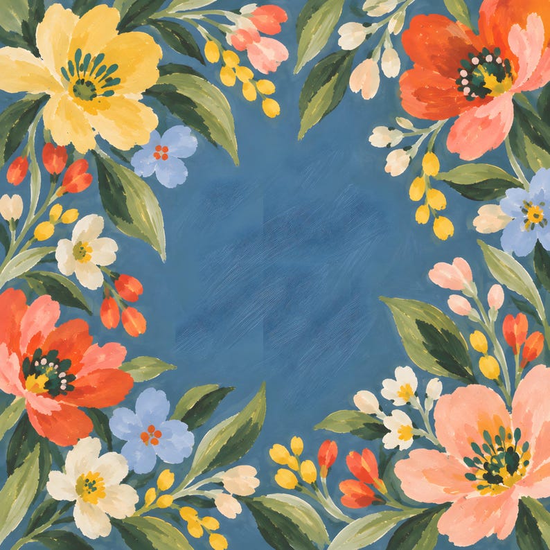 Coral Poppy Mahjong Mat, American Mahjong Mat, Blue Wildflower Forget Me Not Garden Table Cover