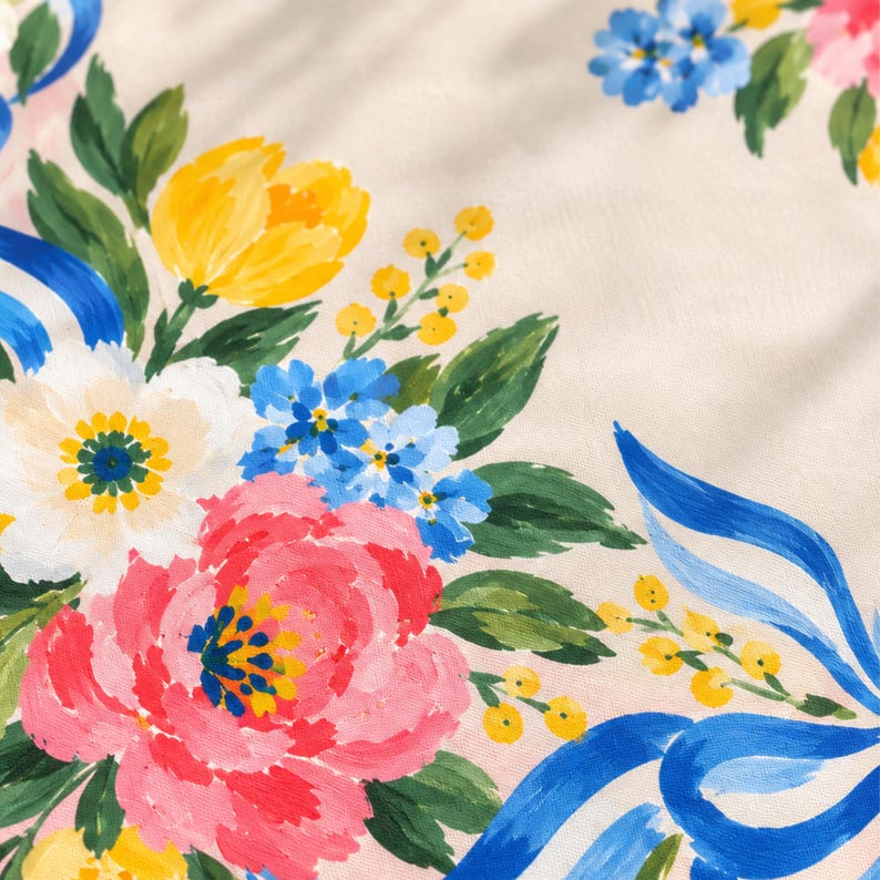 Blue Ribbon Bow Mahjong Mat, Peach Peony Floral Grandmillennial Playmat, American Mahjong Game Night Gift