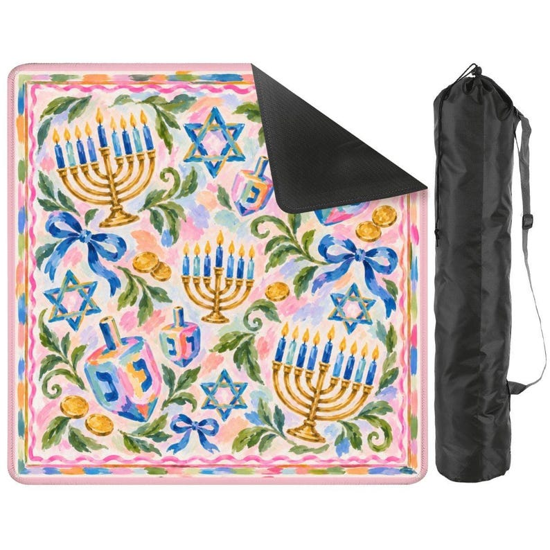 The Noa Hanukkah Mahjong Mat, American Mahjong Table Play Mat, Menorah Dreidel Jewish Holiday Game Night Gift