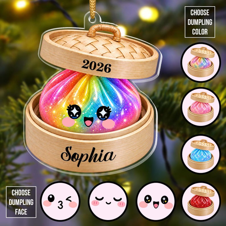 Personalized Glitter Dumpling Ornament, Custom Name, 2026 Kawaii Christmas Keepsake
