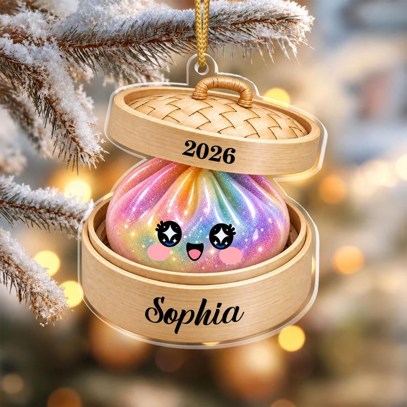 Personalized Glitter Dumpling Ornament, Custom Name, 2026 Kawaii Christmas Keepsake