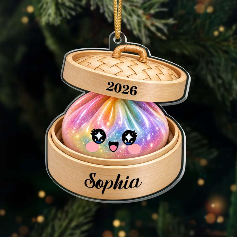 Personalized Glitter Dumpling Ornament, Custom Name, 2026 Kawaii Christmas Keepsake