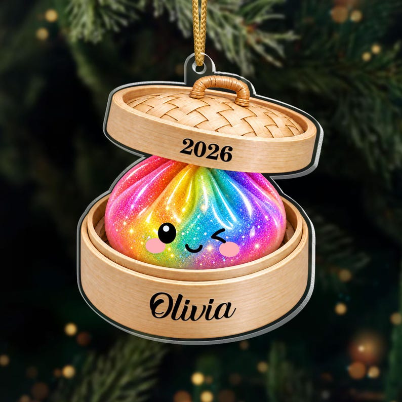 Personalized Glitter Dumpling Ornament, Custom Name, 2026 Kawaii Christmas Keepsake
