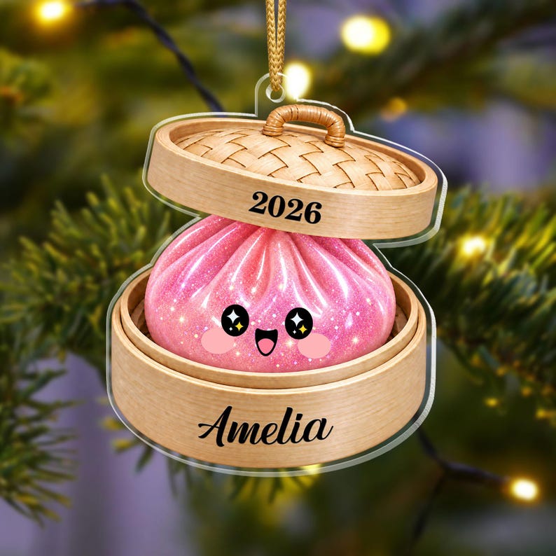 Personalized Glitter Dumpling Ornament, Custom Name, 2026 Kawaii Christmas Keepsake