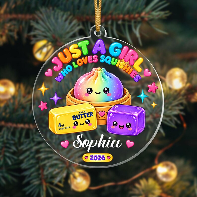 Personalized Glitter Dumpling Squishy Ornament, Kawaii Christmas Keepsake