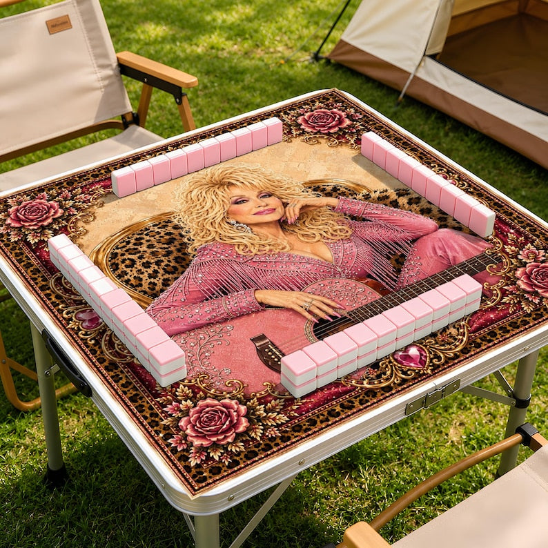 D.P Mahjong Mat, Queen Of Country Mahjong, Sparkling Pink Guitar Decor, Unique Table Playmat Gift, Iconic Music