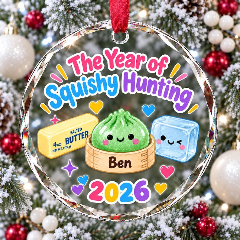 Personalized Squishy Dumpling Hunting Glass Christmas Ornament, 2026 Cute Squishy Lover Gift