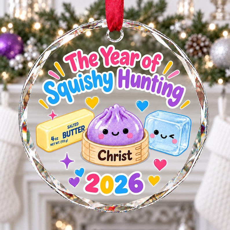 Personalized Squishy Dumpling Hunting Glass Christmas Ornament, 2026 Cute Squishy Lover Gift