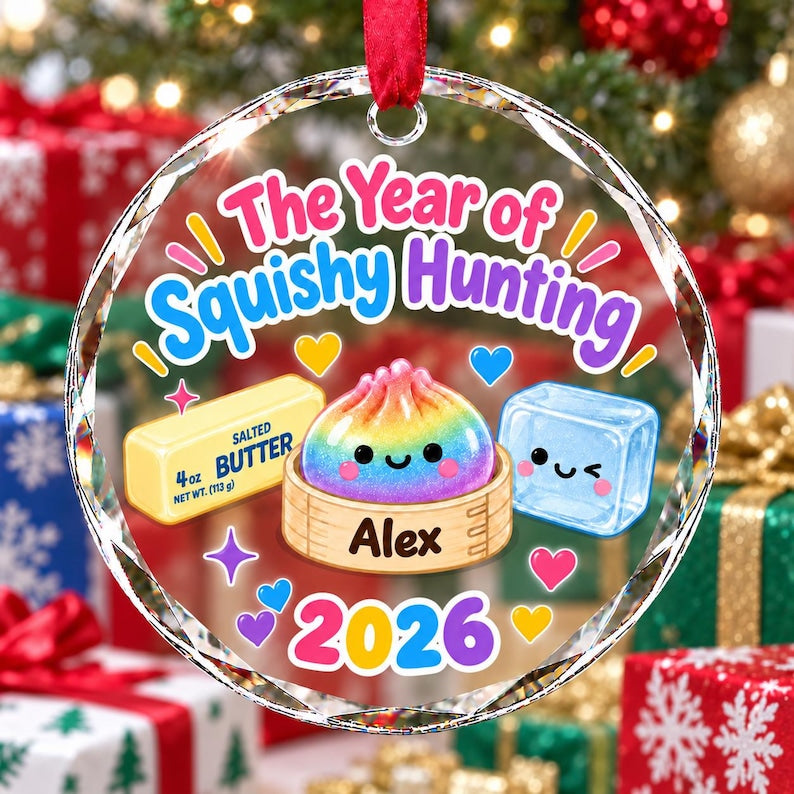 Personalized Squishy Dumpling Hunting Glass Christmas Ornament, 2026 Cute Squishy Lover Gift