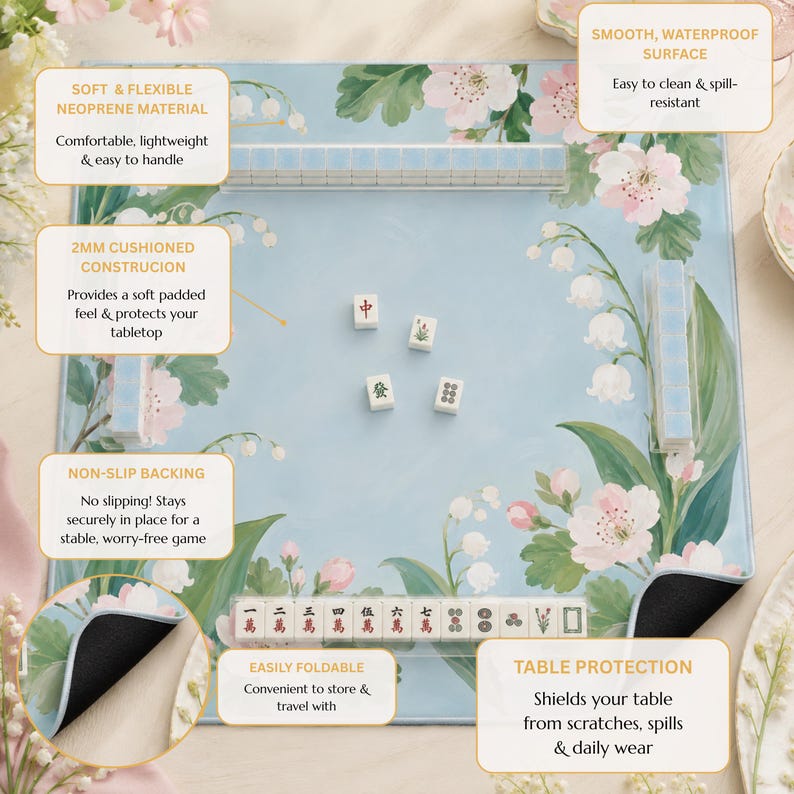 Lily of the Valley Mahjong Mat, Non Slip American Mahjong Table Cover, May Birth Flower Hawthorn Garden Game Night Gift