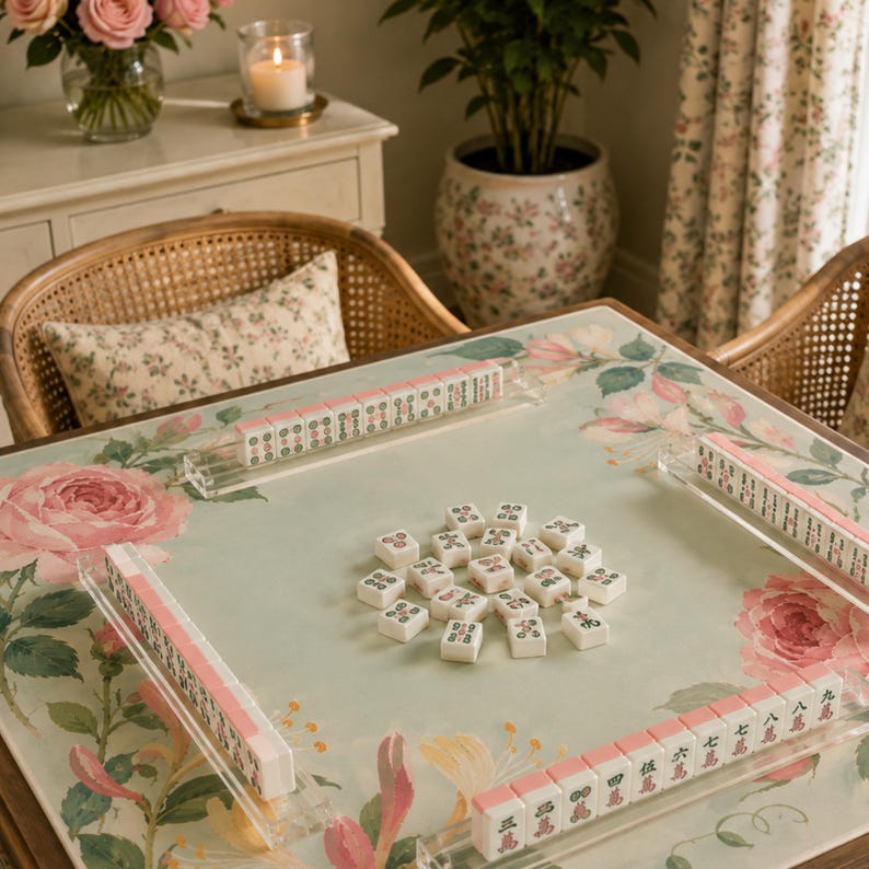 Rose Honeysuckle Mahjong Mat, American Mahjong Mat, June Birth Flower Garden, Pink Floral Mahjong Gift