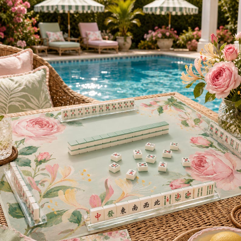 Rose Honeysuckle Mahjong Mat, American Mahjong Mat, June Birth Flower Garden, Pink Floral Mahjong Gift