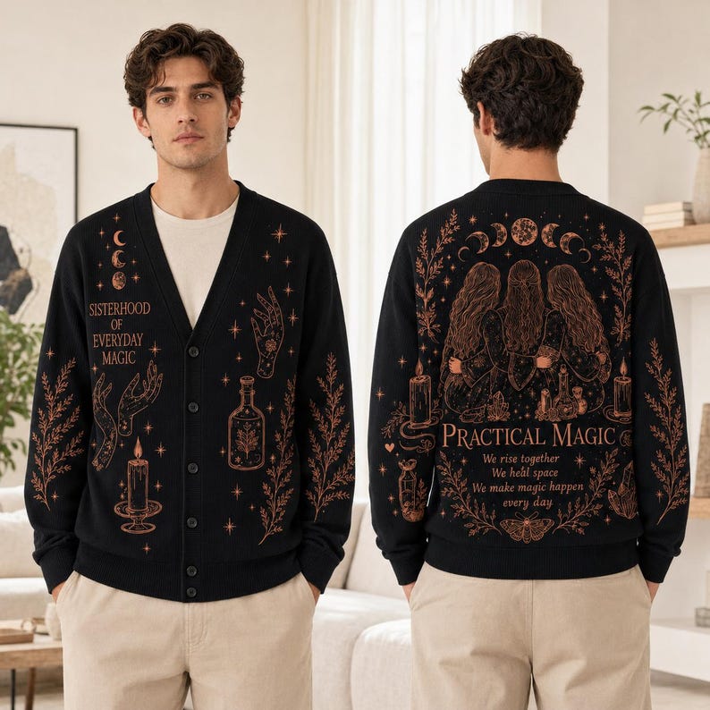 Practical Magic Cardigan, Midnight Margaritas Knit Sweater, Witchy Halloween Cardigan, Halloween Movie Gift