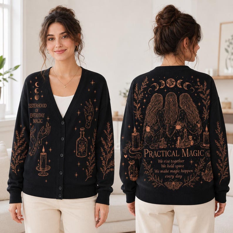 Practical Magic Cardigan, Midnight Margaritas Knit Sweater, Witchy Halloween Cardigan, Halloween Movie Gift