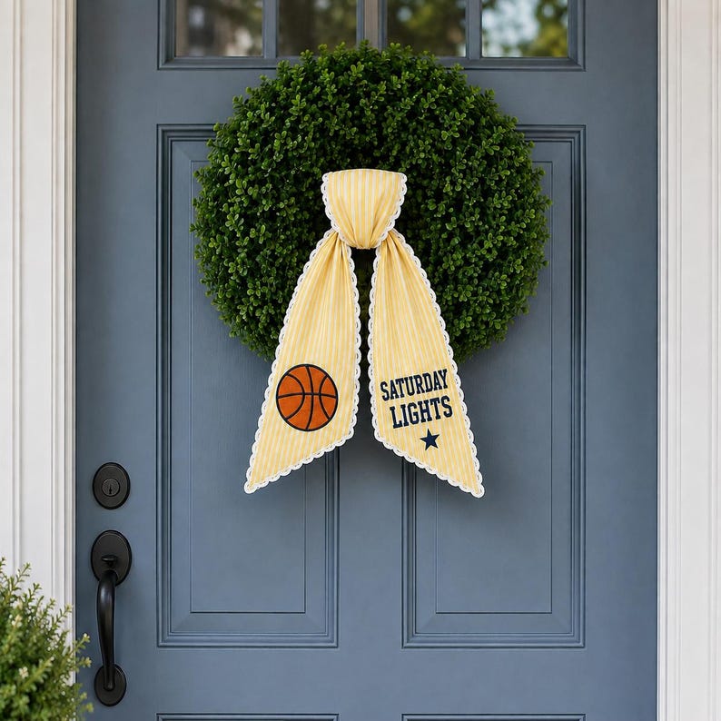 Personalized Team Football Wreath Sash, College Football Tailgate Ribbon, Embroidered Game Day Door Bow