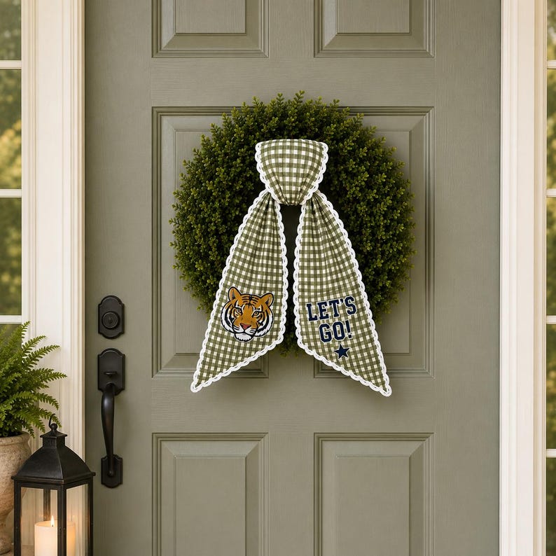 Personalized Team Football Wreath Sash, College Football Tailgate Ribbon, Embroidered Game Day Door Bow
