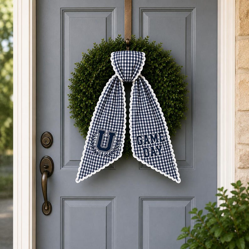 Personalized Team Football Wreath Sash, College Football Tailgate Ribbon, Embroidered Game Day Door Bow