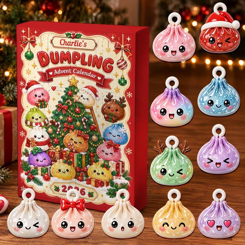 Personalized Cute Dumpling Advent Calendar 2026, 24 Kawaii Acrylic Charms Christmas Countdown Box Gift