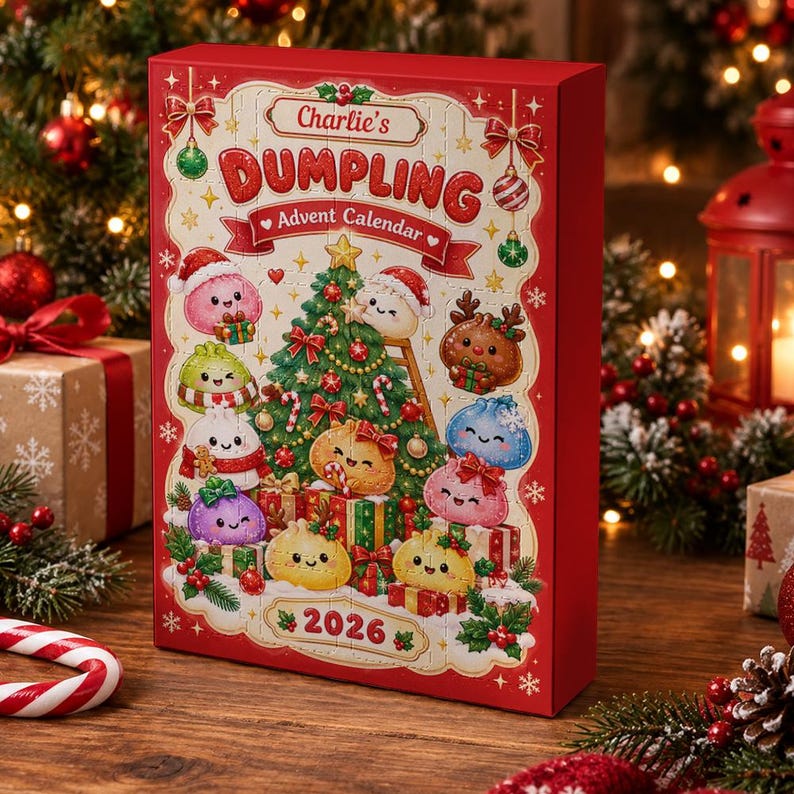 Personalized Cute Dumpling Advent Calendar 2026, 24 Kawaii Acrylic Charms Christmas Countdown Box Gift