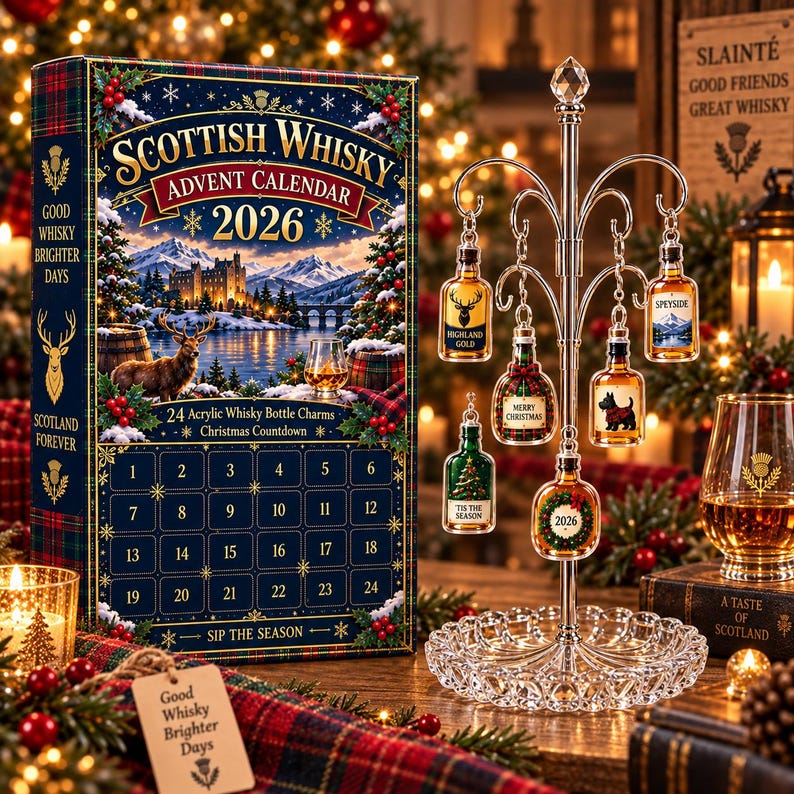 Scottish Whisky Advent Calendar 2026, 24 Whisky Bottle Christmas Countdown, Scotland Lover Holiday Gift