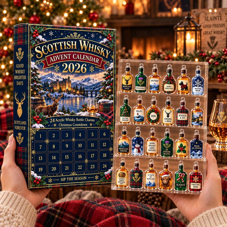 Scottish Whisky Advent Calendar 2026, 24 Whisky Bottle Christmas Countdown, Scotland Lover Holiday Gift