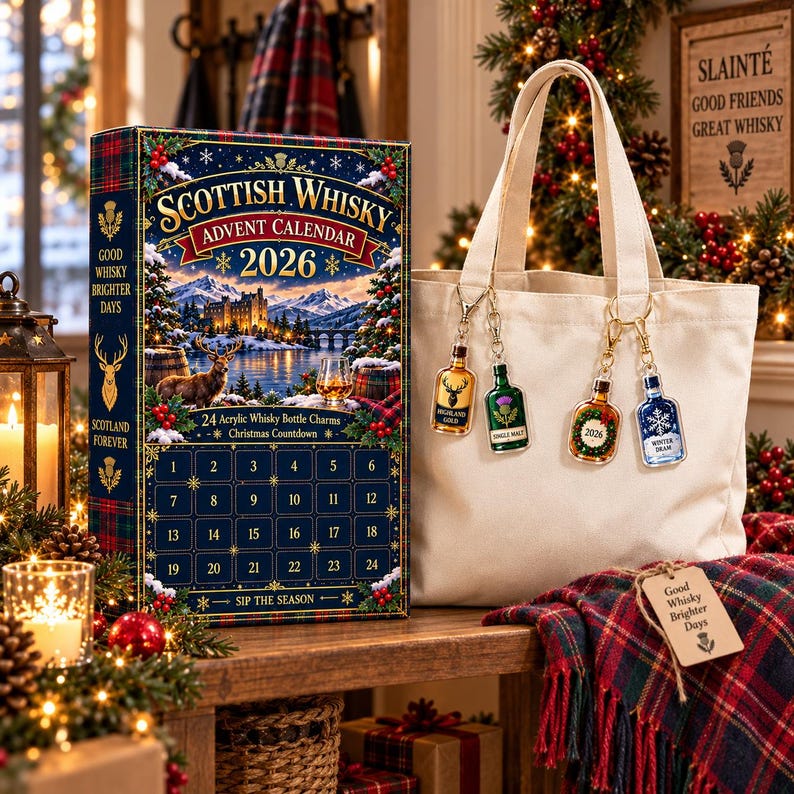 Scottish Whisky Advent Calendar 2026, 24 Whisky Bottle Christmas Countdown, Scotland Lover Holiday Gift