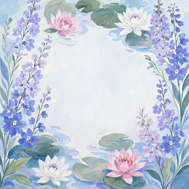 Larkspur Water Lily Mahjong Mat, American Mahjong Mat, July Birth Flower Garden, Blue Floral Mahjong Gift
