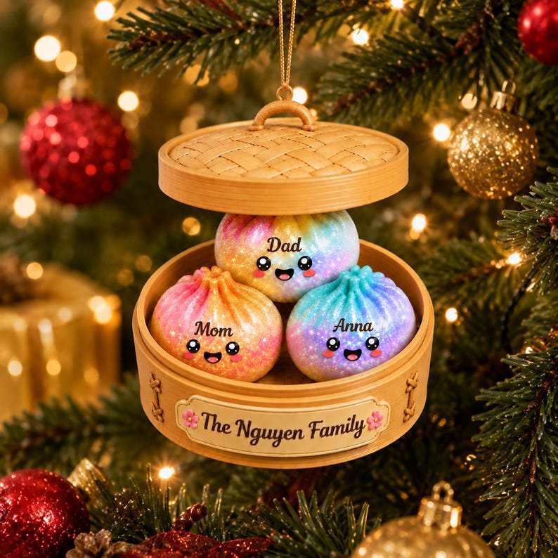 Personalized Glitter Dumpling Ornament, Squishy Dumpling Custom Name Gift, Kids Christmas Gift, Cute Food Keepsake