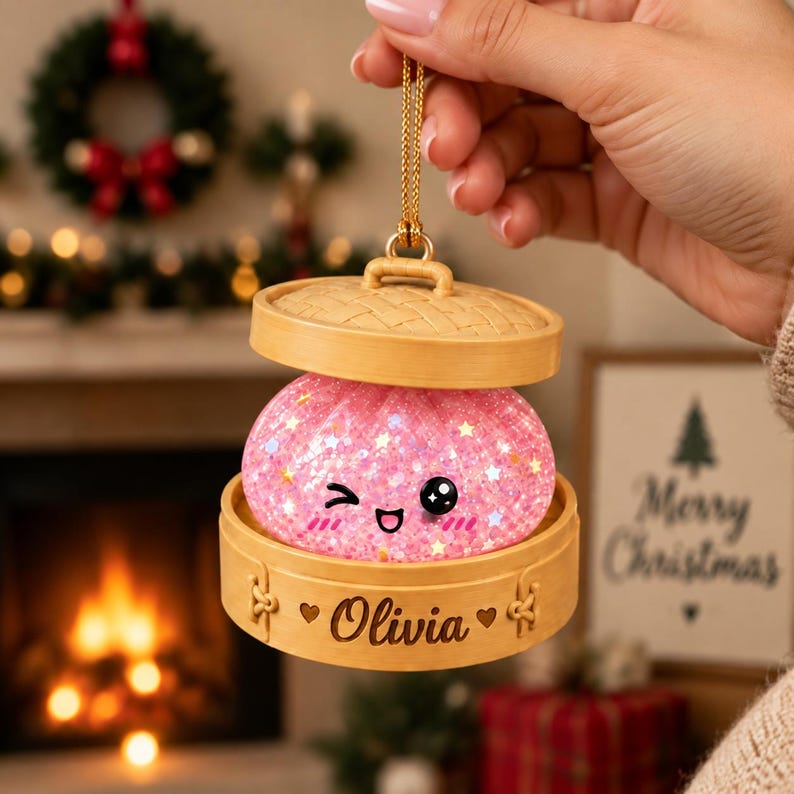 Personalized Glitter Dumpling Ornament, Custom Name Squishy Dumpling Christmas Ornament, Dumpling Lover Gift