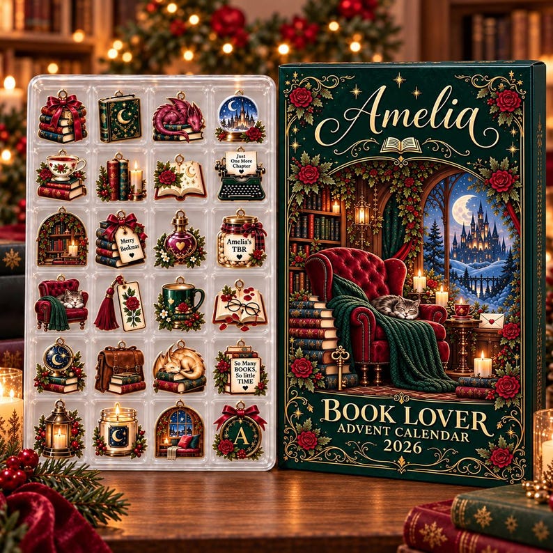 Personalized Book Lover Advent Calendar, Christmas Ornament Set, 24 Days Reading Countdown