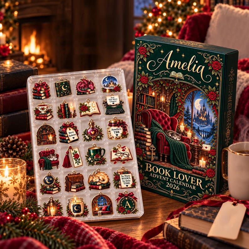 Personalized Book Lover Advent Calendar, Christmas Ornament Set, 24 Days Reading Countdown