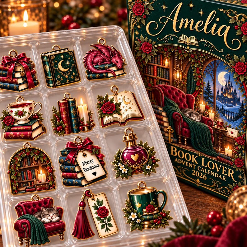 Personalized Book Lover Advent Calendar, Christmas Ornament Set, 24 Days Reading Countdown