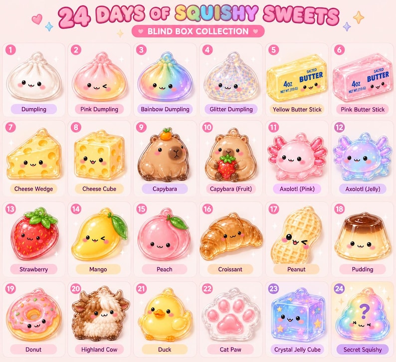 Trending Dumpling Advent Calendar, Dumpling Blind Box, Kawaii Acrylic Charms for Kids, Boy Girl Christmas Gift