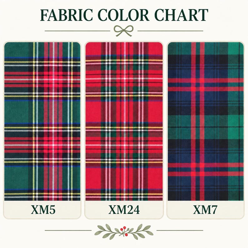 Monogram Christmas Wreath Sash, Embroidered Tree Tartan Plaid Holiday Door Decor, Custom Front Door Bow