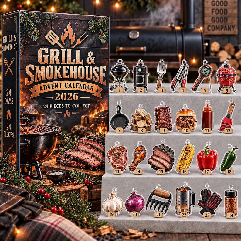 Grilling Advent Calendar 2026, 24 Piece BBQ Lover Countdown Gift, Pitmaster Holiday Decor