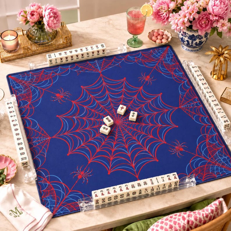 Halloween Spiderweb Mahjong Mat, Spooky Black Tabletop Decor, Gothic Game Night Accessory