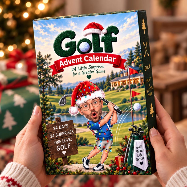 Golf Advent Calendar, Personalized Christmas Gift for Golfer, Custom Name Photo Keychain
