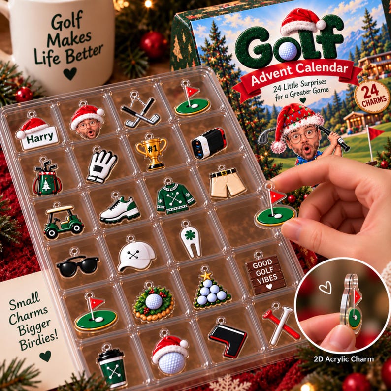 Golf Advent Calendar, Personalized Christmas Gift for Golfer, Custom Name Photo Keychain