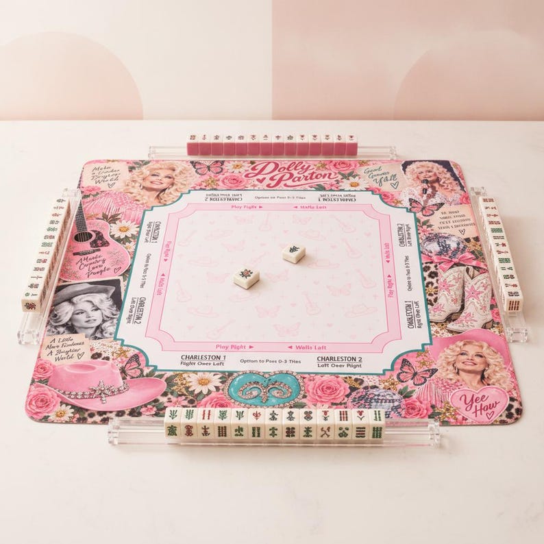 D.P Pink Mahjong Mat, Country Glam Design, Fun Family Party Game, Unique Home Decor