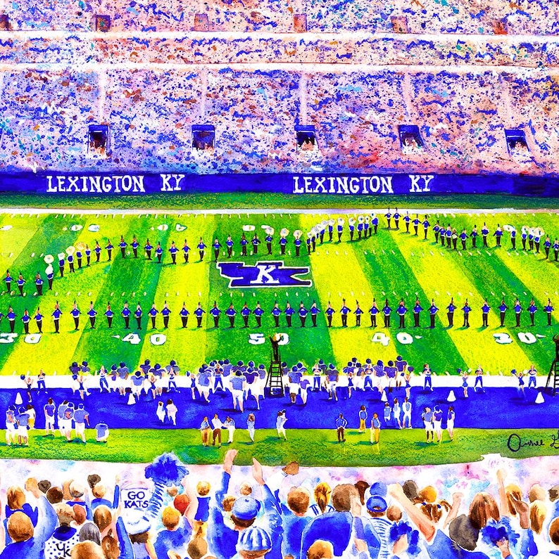 Blue & White Football Stadium Mahjong Mat, Watercolor Game Day Table Cover, American Mahjong Playmat