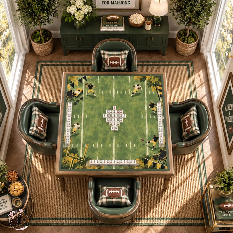 Football Mahjong Mat, American Mahjong Mat, Game Day Tailgate Decor, Black and Gold Sports Gift