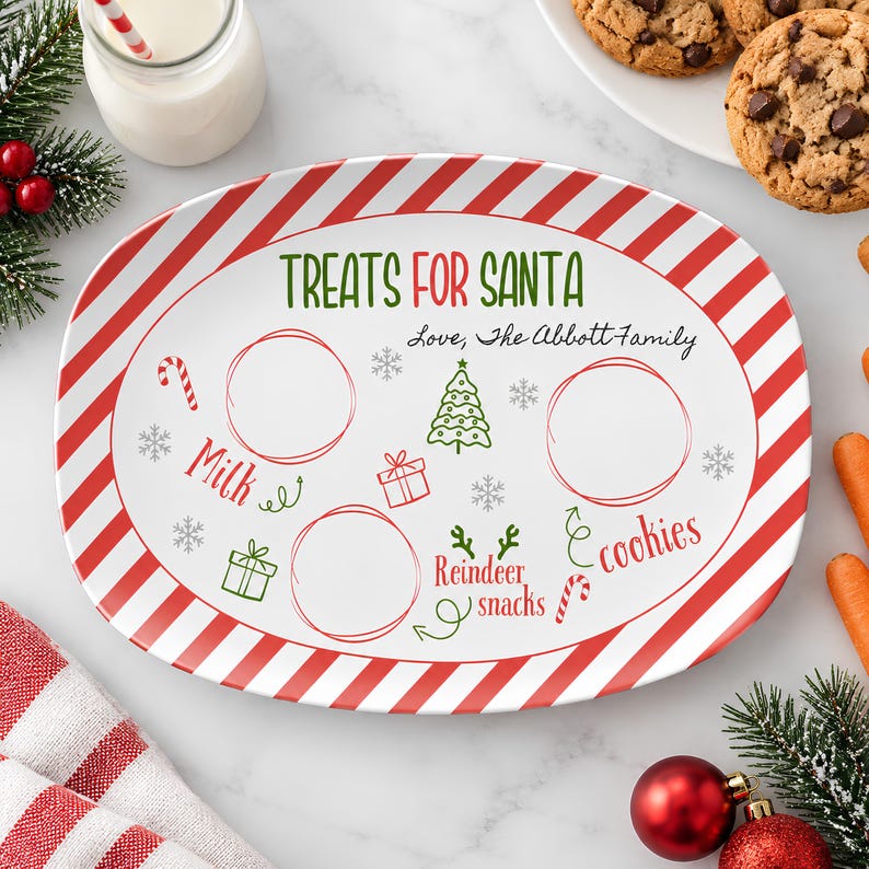 Personalized Santa Cookie Plate, Kids Christmas Eve Tray, Custom Milk and Cookies Set, Reindeer Treats, Unique Holiday Gift