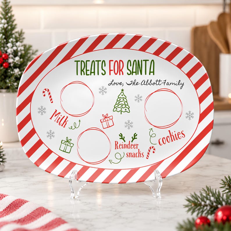 Personalized Santa Cookie Plate, Kids Christmas Eve Tray, Custom Milk and Cookies Set, Reindeer Treats, Unique Holiday Gift