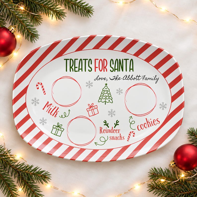 Personalized Santa Cookie Plate, Kids Christmas Eve Tray, Custom Milk and Cookies Set, Reindeer Treats, Unique Holiday Gift