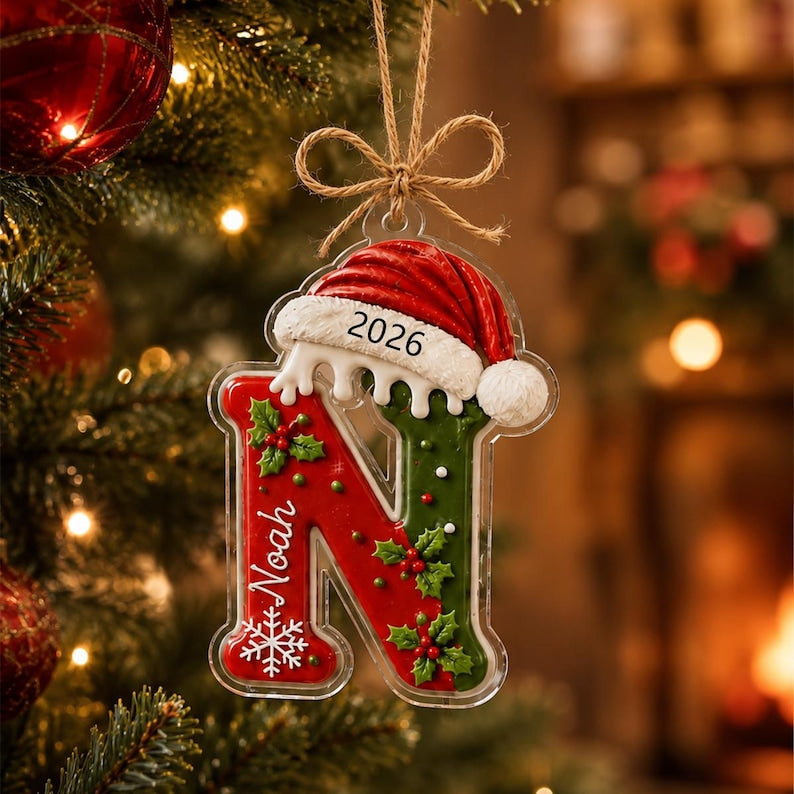 Personalized Initial Christmas Ornament 2026, Custom A-Z Letter with Name, Holiday Keepsake Gift