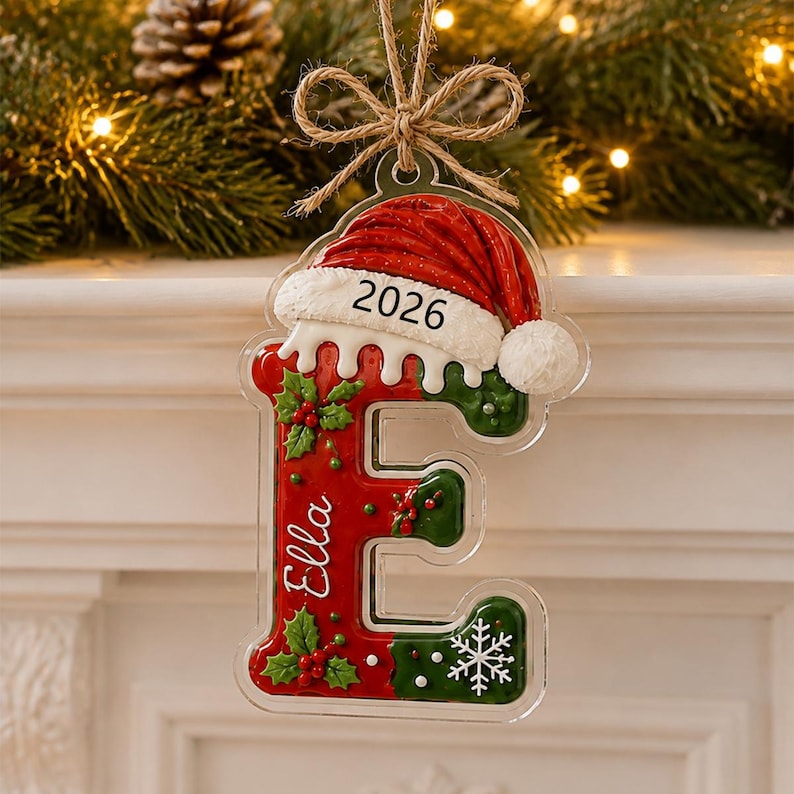 Personalized Initial Christmas Ornament 2026, Custom A-Z Letter with Name, Holiday Keepsake Gift