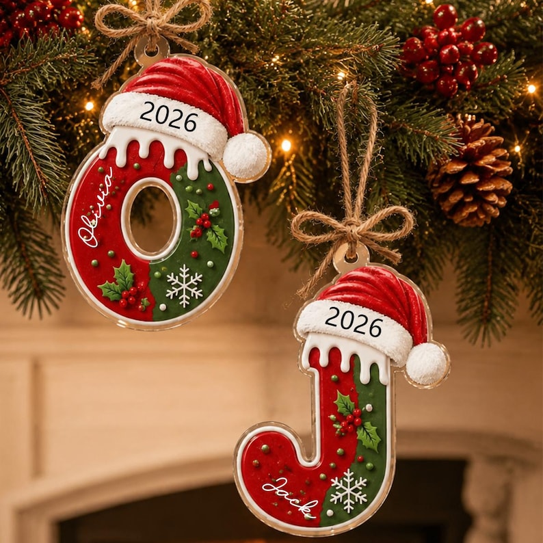 Personalized Initial Christmas Ornament 2026, Custom A-Z Letter with Name, Holiday Keepsake Gift