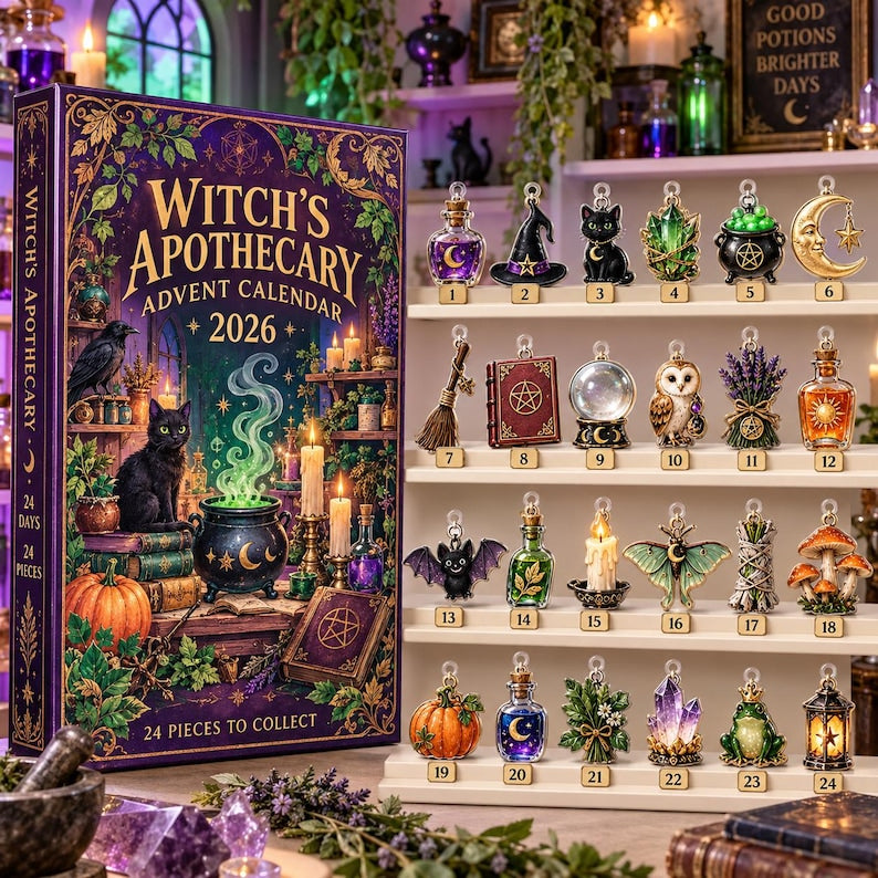 Witch's Apothecary Advent Calendar 2026, 24 Acrylic Halloween Ornaments, Witchy Countdown Gift